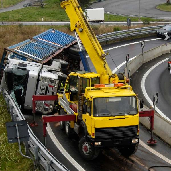 Heavy-duty tow truck hauling a vehicle.